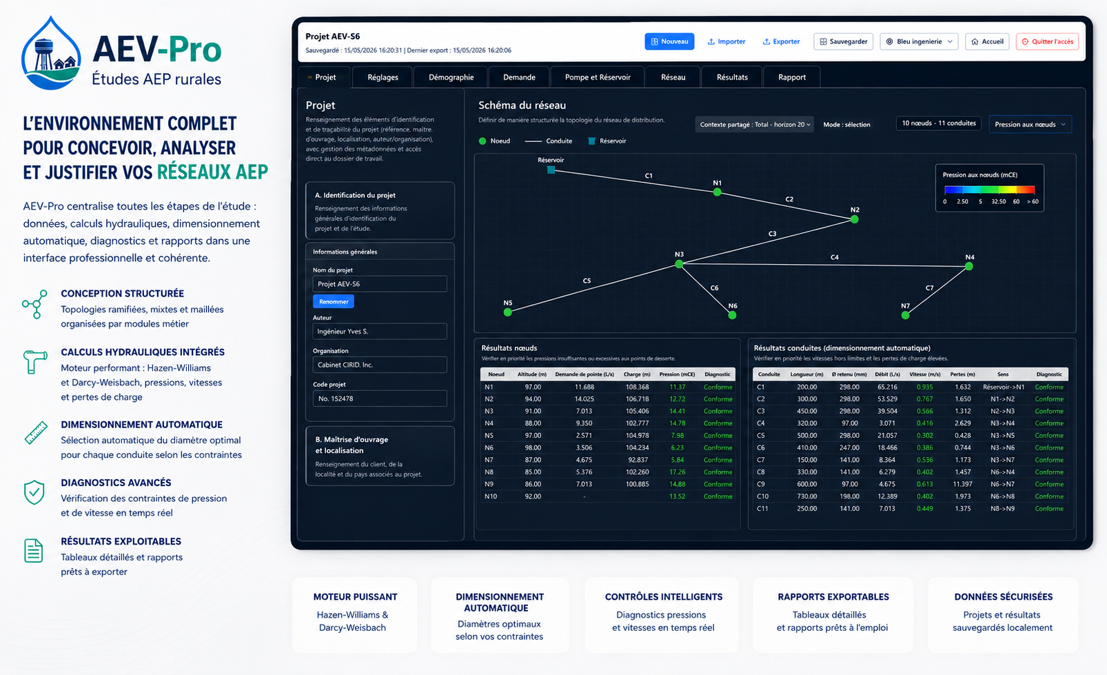 Interface professionnelle du logiciel AEV-Pro